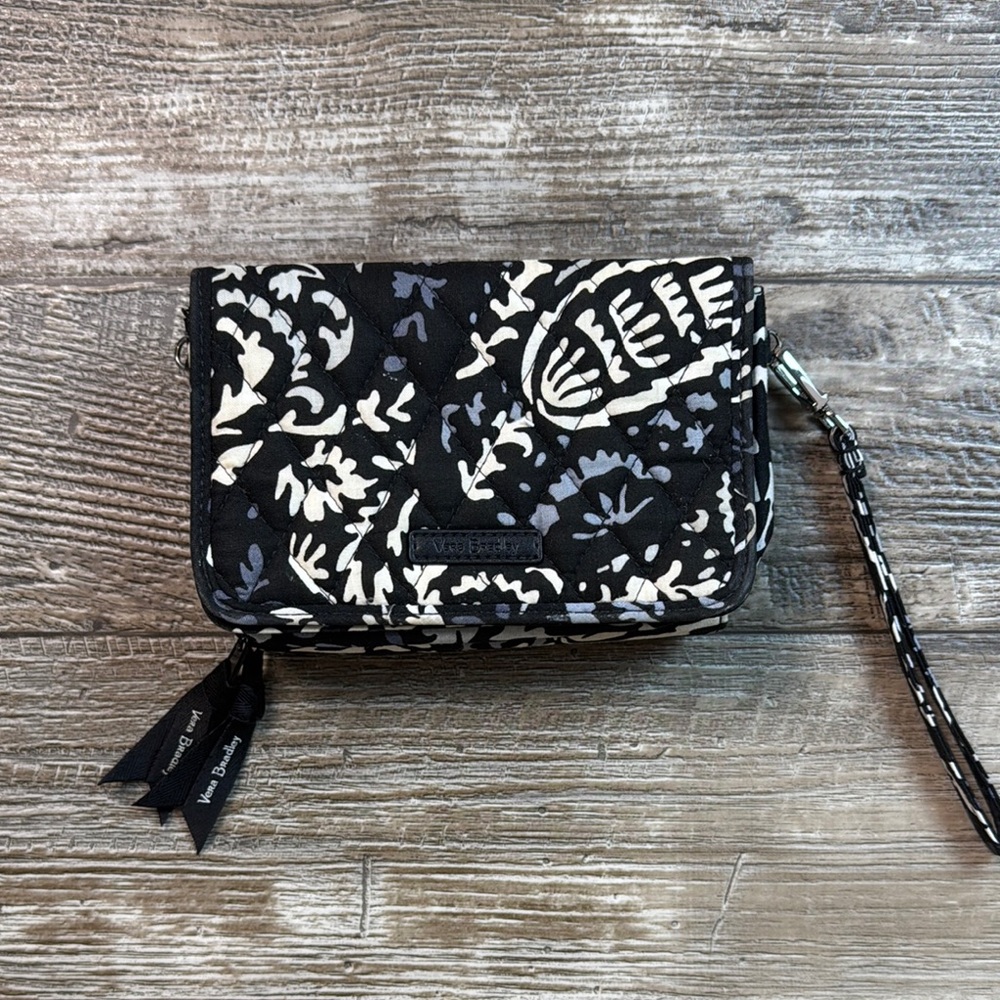 Vera Bradley Black and White Crossbody Bag with Tassel